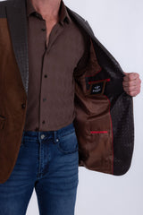 Barabas Wholesale Men's Faux Leather Lapel Patterned Peak Lapel Blazer 6BLW01 Brown