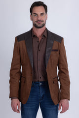 Barabas Wholesale Men's Faux Leather Lapel Patterned Peak Lapel Blazer 6BLW01 Brown