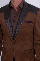 Barabas Wholesale Men's Faux Leather Lapel Patterned Peak Lapel Blazer 6BLW01 Brown