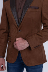 Barabas Wholesale Men's Faux Leather Lapel Patterned Peak Lapel Blazer 6BLW01 Brown