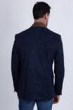 Barabas Wholesale Men's Faux Leather Lapel Patterned Peak Lapel Blazer 6BLW01 Navy
