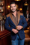 Barabas Wholesale Men's Faux Leather Lapel Patterned Peak Lapel Blazer 6BLW01 Navy