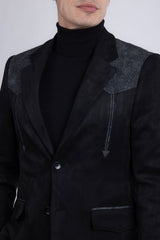 Barabas Wholesale Men's Suede Western Design Notch Lapel Blazer 6BLW02 Black Charcoal