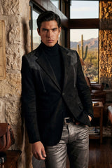 Barabas Wholesale Men's Suede Western Design Notch Lapel Blazer 6BLW02 Black Charcoal