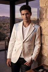 Barabas Wholesale Men's Suede Western Design Notch Lapel Blazer 6BLW02 White