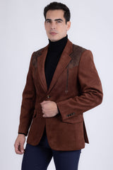 Barabas Wholesale Men's Suede Western Design Notch Lapel Blazer 6BLW02 Chocolate Brown