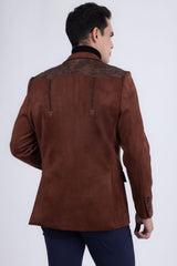 Barabas Wholesale Men's Suede Western Design Notch Lapel Blazer 6BLW02 Chocolate
