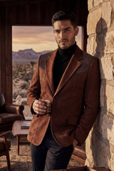 Barabas Wholesale Men's Suede Western Design Notch Lapel Blazer 6BLW02 Chocolate