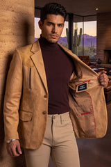 Barabas Wholesale Men's Suede Western Design Notch Lapel Blazer 6BLW02 Curry