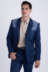 Barabas Wholesale Men's Suede Western Design Notch Lapel Blazer 6BLW02 Estate Blue