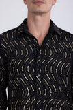 Men's Wholesale Rhinestone Geometric Wave Print Shirt | BARABAS 6BR02 Black Gold