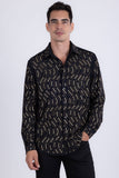 Men's Wholesale Rhinestone Geometric Wave Print Shirt | BARABAS 6BR02 Black Gold