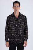 Men's Wholesale Rhinestone Geometric Wave Print Shirt | BARABAS 6BR02 Black Gold