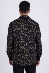 Men's Wholesale Rhinestone Geometric Wave Print Shirt | BARABAS 6BR02 Black Gold