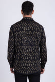 Men's Wholesale Rhinestone Geometric Wave Print Shirt | BARABAS 6BR02 Black Gold