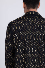 Men's Wholesale Rhinestone Geometric Wave Print Shirt | BARABAS 6BR02 Black Gold