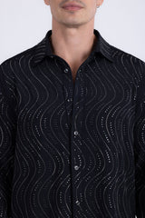 Men's Wholesale Rhinestone Geometric Wave Print Shirt | BARABAS 6BR02 Black Gun Metal