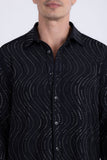 Men's Wholesale Rhinestone Geometric Wave Print Shirt | BARABAS 6BR02 Black Gun Metal