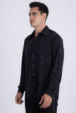 Men's Wholesale Rhinestone Geometric Wave Print Shirt | BARABAS 6BR02 Black Gun Metal