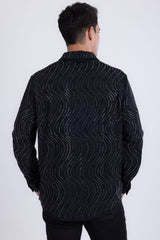 Men's Wholesale Rhinestone Geometric Wave Print Shirt | BARABAS 6BR02 Black Gun Metal