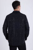 Men's Wholesale Rhinestone Geometric Wave Print Shirt | BARABAS 6BR02 Black Gun Metal
