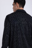 Men's Wholesale Rhinestone Geometric Wave Print Shirt | BARABAS 6BR02 Black Gun Metal