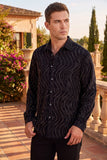 Men's Wholesale Rhinestone Geometric Wave Print Shirt | BARABAS 6BR02 Black Gun Metal