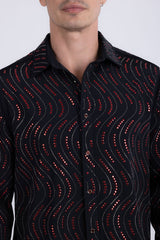 Men's Wholesale Rhinestone Geometric Wave Print Shirt | BARABAS 6BR02 Black Red