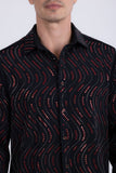 Men's Wholesale Rhinestone Geometric Wave Print Shirt | BARABAS 6BR02 Black Red
