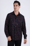 Men's Wholesale Rhinestone Geometric Wave Print Shirt | BARABAS 6BR02 Black Red