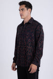 Men's Wholesale Rhinestone Geometric Wave Print Shirt | BARABAS 6BR02 Black Red