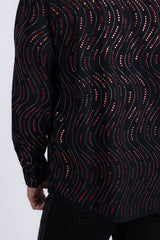 Men's Wholesale Rhinestone Geometric Wave Print Shirt | BARABAS 6BR02 Black Red