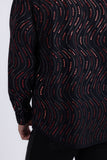 Men's Wholesale Rhinestone Geometric Wave Print Shirt | BARABAS 6BR02 Black Red