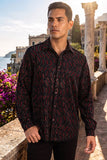 Men's Wholesale Rhinestone Geometric Wave Print Shirt | BARABAS 6BR02 Black Red