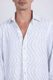 Men's Wholesale Rhinestone Geometric Wave Print Shirt | BARABAS 6BR02 White