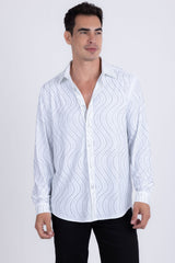 Men's Wholesale Rhinestone Geometric Wave Print Shirt | BARABAS 6BR02 White