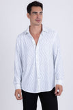 Men's Wholesale Rhinestone Geometric Wave Print Shirt | BARABAS 6BR02 White