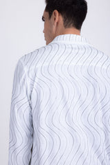 Men's Wholesale Rhinestone Geometric Wave Print Shirt | BARABAS 6BR02 White