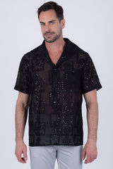 Barabas Wholesale Men's Cuban Collared See-Through Short Sleeve Shirt 6CCS01 Black