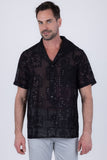 Barabas Wholesale Men's Cuban Collared See-Through Short Sleeve Shirt 6CCS01 Black
