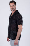Barabas Wholesale Men's Cuban Collared See-Through Short Sleeve Shirt 6CCS01 Black