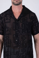 Barabas Wholesale Men's Cuban Collared See-Through Short Sleeve Shirt 6CCS01 Black