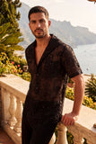 Barabas Wholesale Men's Cuban Collared See-Through Short Sleeve Shirt 6CCS01 Black Beauty