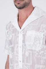 Barabas Wholesale Men's Cuban Collared See-Through Short Sleeve Shirt 6CCS01 White