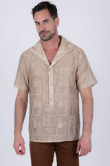 Barabas Wholesale Men's Cuban Collared See-Through Short Sleeve Shirt 6CCS01 Tan