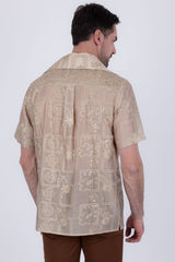 Barabas Wholesale Men's Cuban Collared See-Through Short Sleeve Shirt 6CCS01 Brown