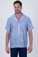 Barabas Wholesale Men's Cuban Collared See-Through Short Sleeve Shirt 6CCS01 Blue