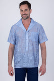 Barabas Wholesale Men's Cuban Collared See-Through Short Sleeve Shirt 6CCS01 Blue