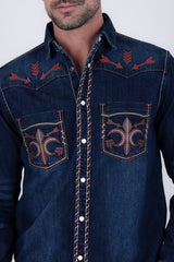 Men's Wholesale Fleur Embroidered Western Long-Sleeve Shirt | BARABAS 6DWS01 Blue