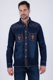 Men's Wholesale Fleur Embroidered Western Long-Sleeve Shirt | BARABAS 6DWS01 Blue